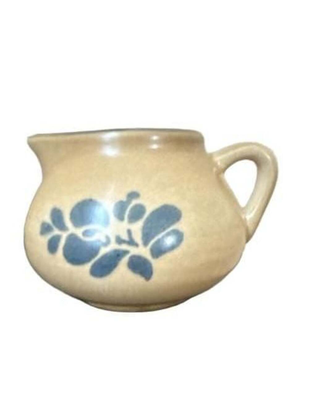 3.5 tall Pfaltzgraff Folk Art Gravy Boat Pitcher 414Y Tan Blue Stoneware